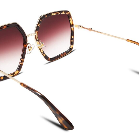 FEISEDY Women Sunglasses Large Leopard Print Plastic Geometric Style Frames - Picture 6 of 6